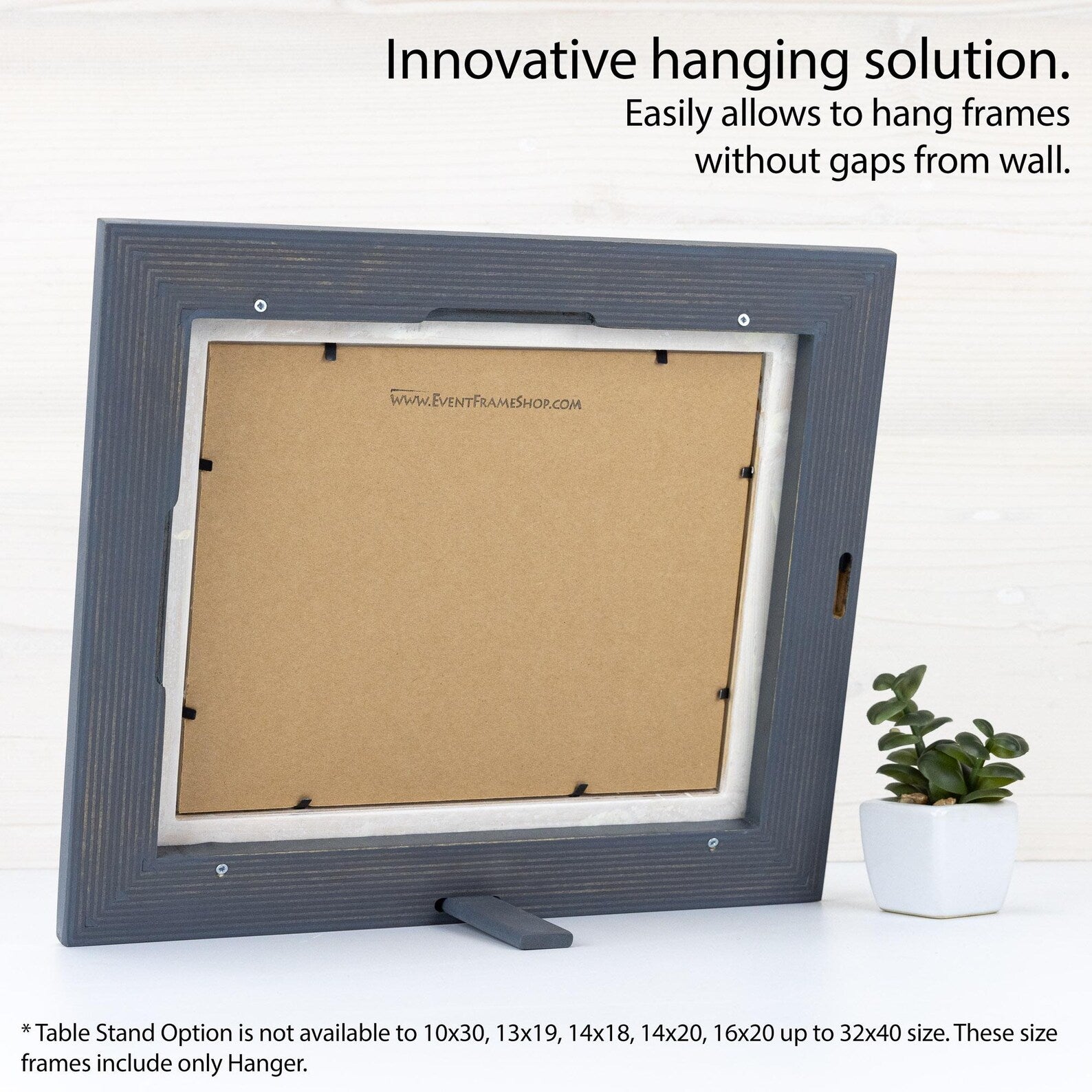 Innovative picture frame hanger with a cardboard backing on a white surface. Charcoal Grey + White Custom Size Frames, Double Color Frame for Poster, Handmade Wooden Photo Frame, Cold Tones A2 A3 11x14 22x22 36x42