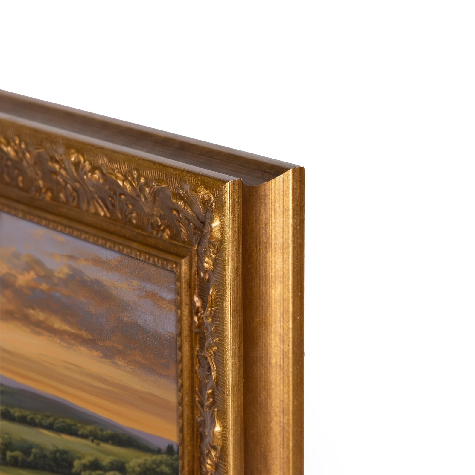 Corner details of Ornate Antique Vintage Gold Picture Frame