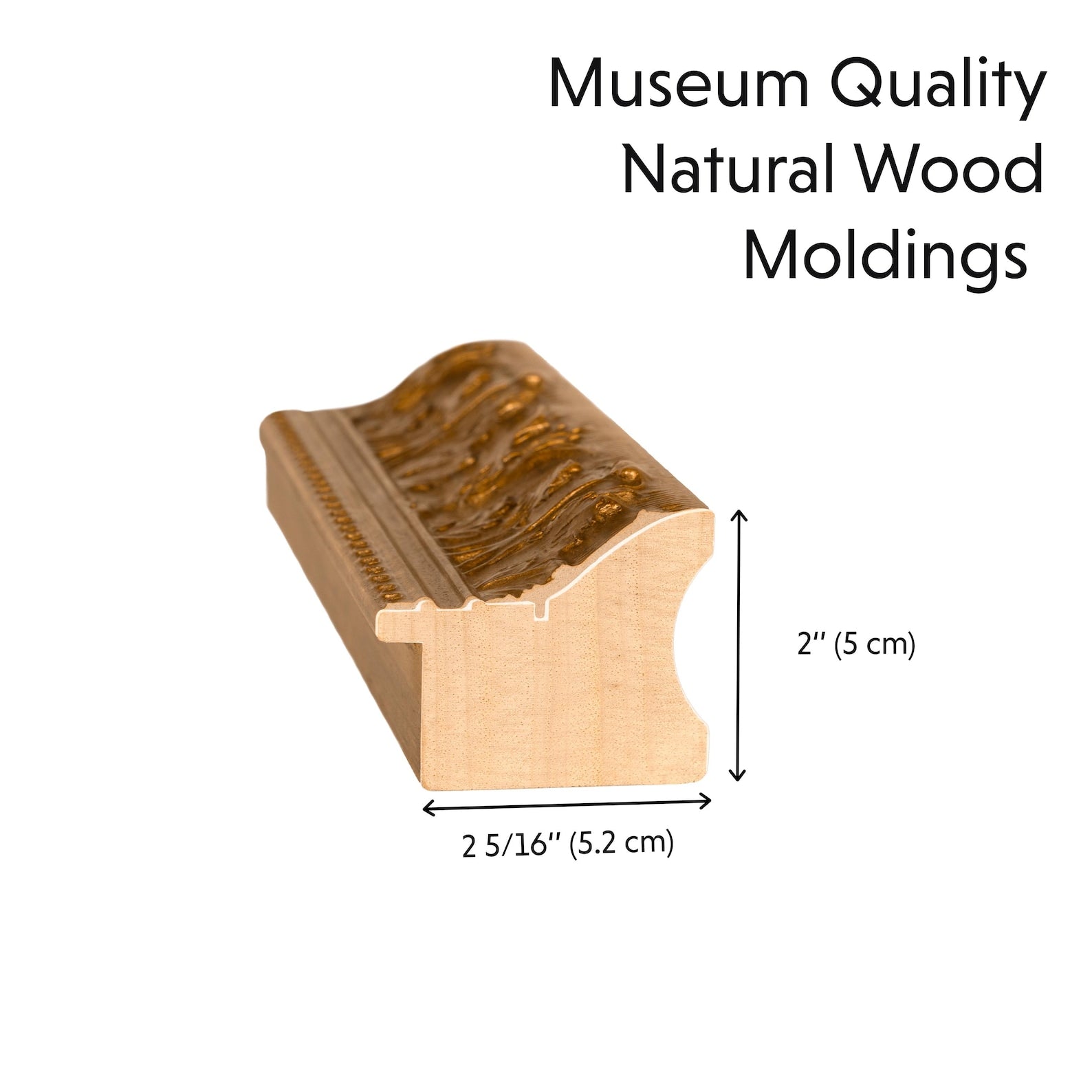 Zoom-in on a sample of antique gold leaf picture frame for luxury modern interiors.