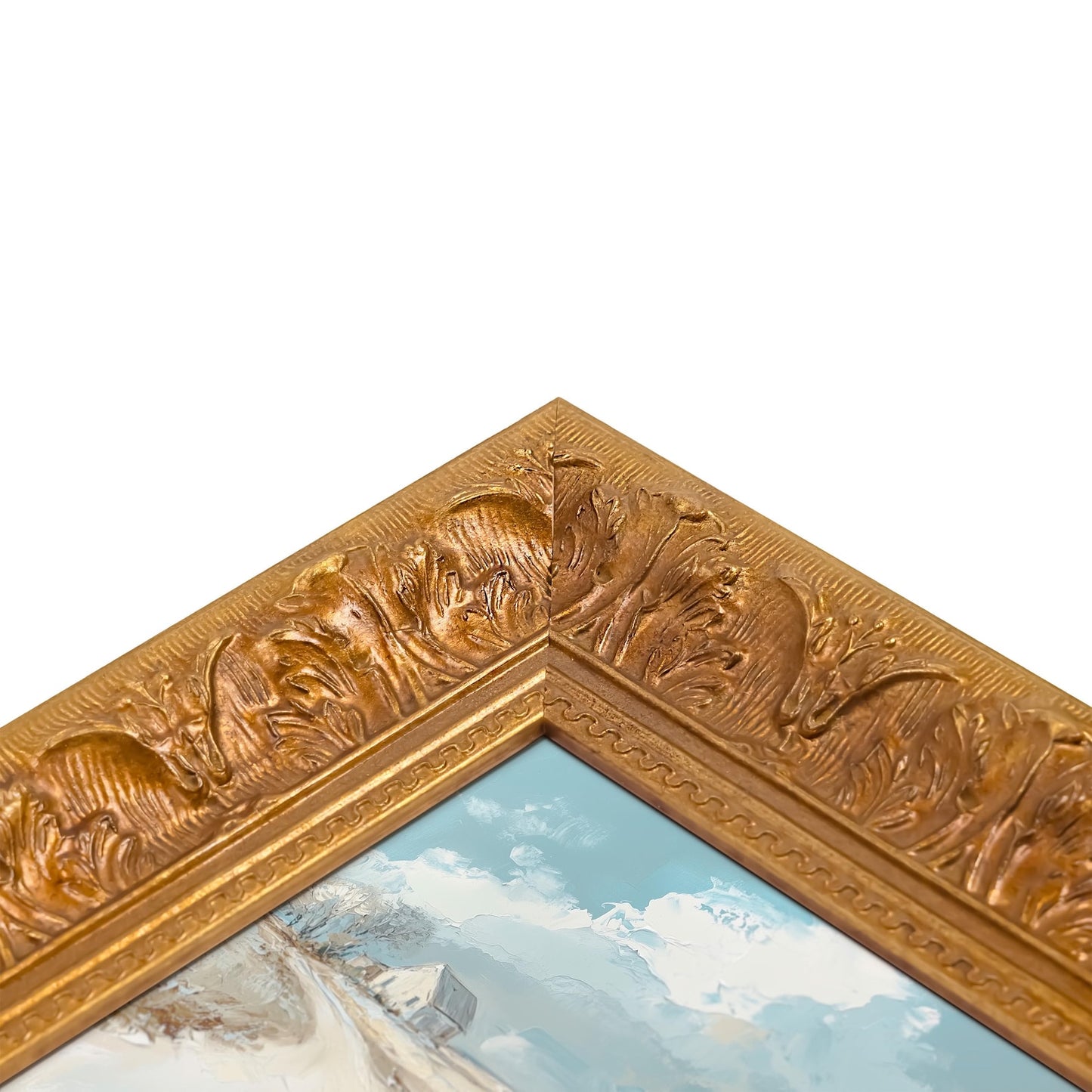 Corner detail of Ornate Antique Vintage Gold Picture Frame for modern luxury vintage interior