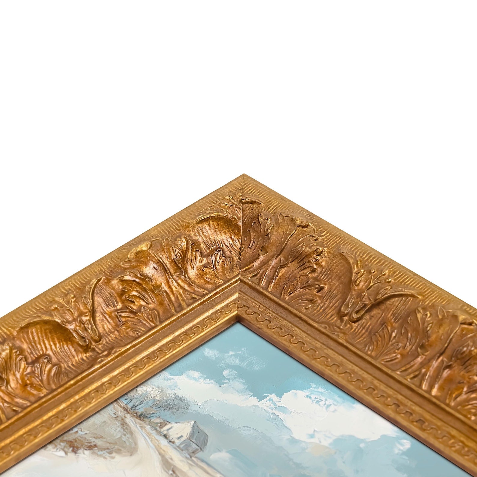 Corner detail of Ornate Antique Vintage Gold Picture Frame for modern luxury vintage interior