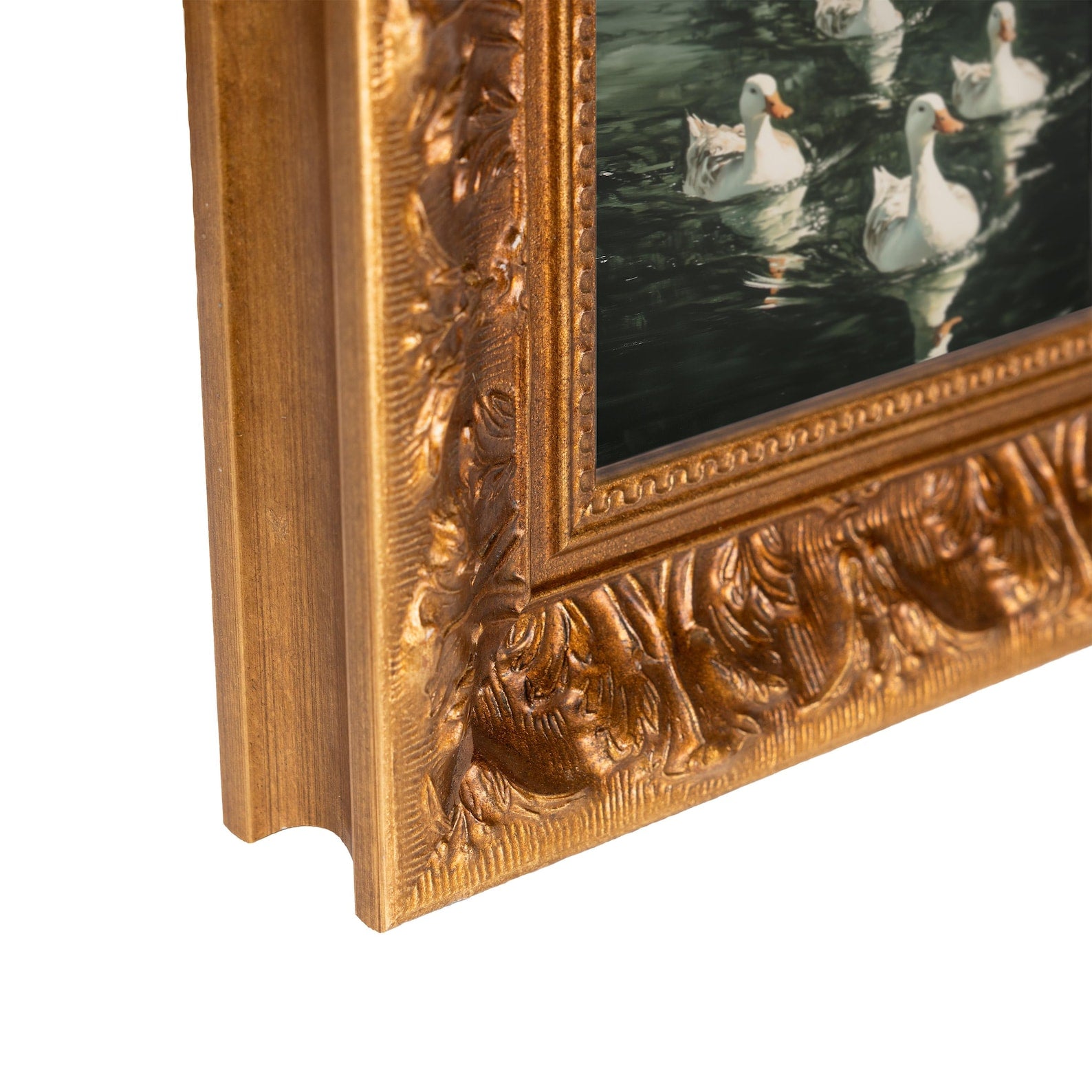 Corner detail of Ornate Antique Vintage Gold Picture Frame for artwork and pictures