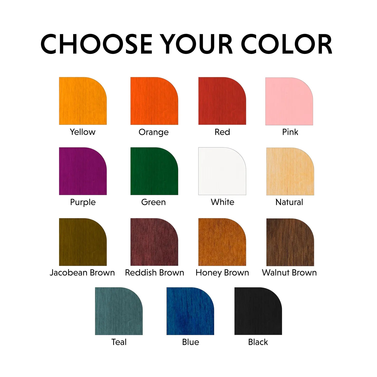 Samples of different wooden frame colors