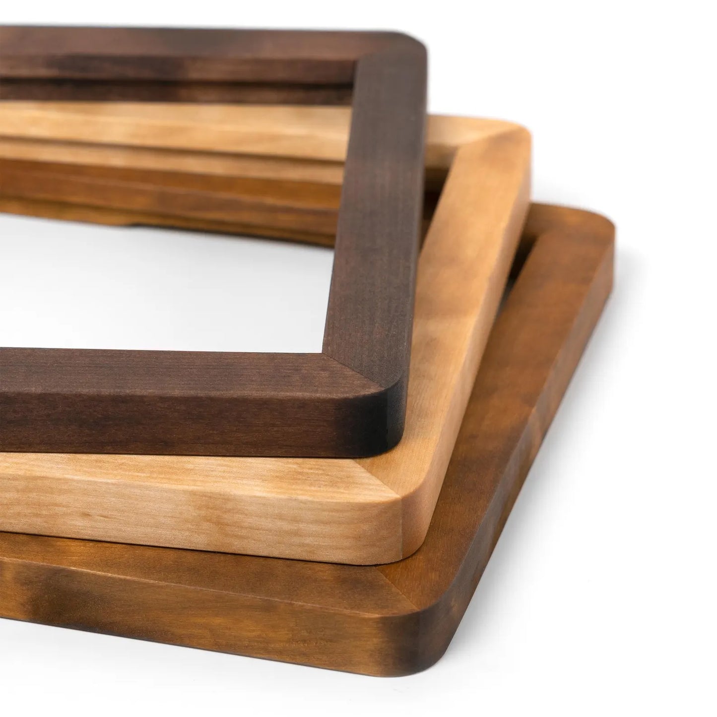 Natural wooden picture frames in different shades and woods