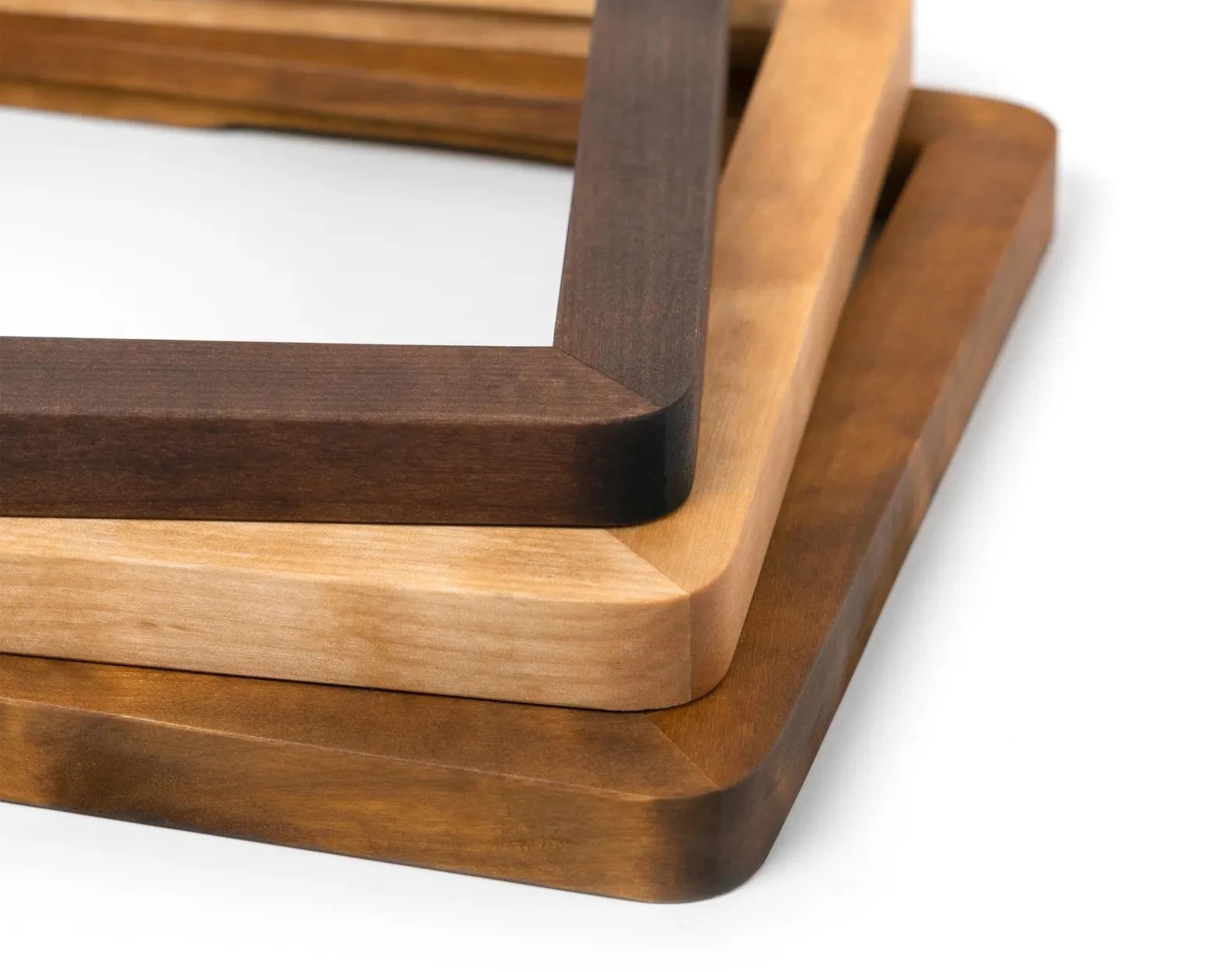 Natural wooden picture frames in different shades and woods