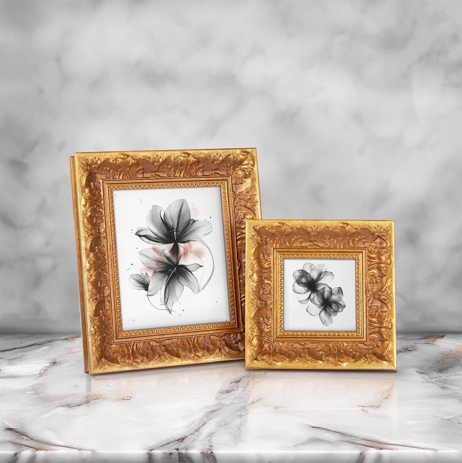 Ornate Antique Vintage Gold Picture Frame in modern interior