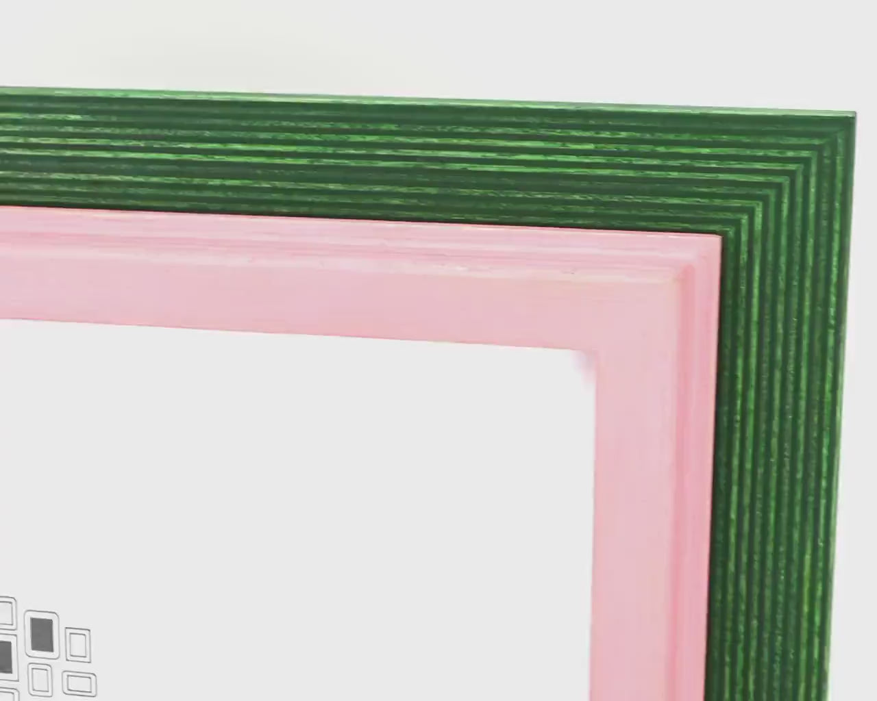 Green and pink baltic birch picture frame for art photography, custom sizes, made from high quality durable materials, perfect for gallery walls. Double Black Custom Picture Frame, Handmade Wooden Photo Frame, Black Poster Frame, Contemporary style A1 A3 A5 4x6 9x12 16x20 18x24 36x40