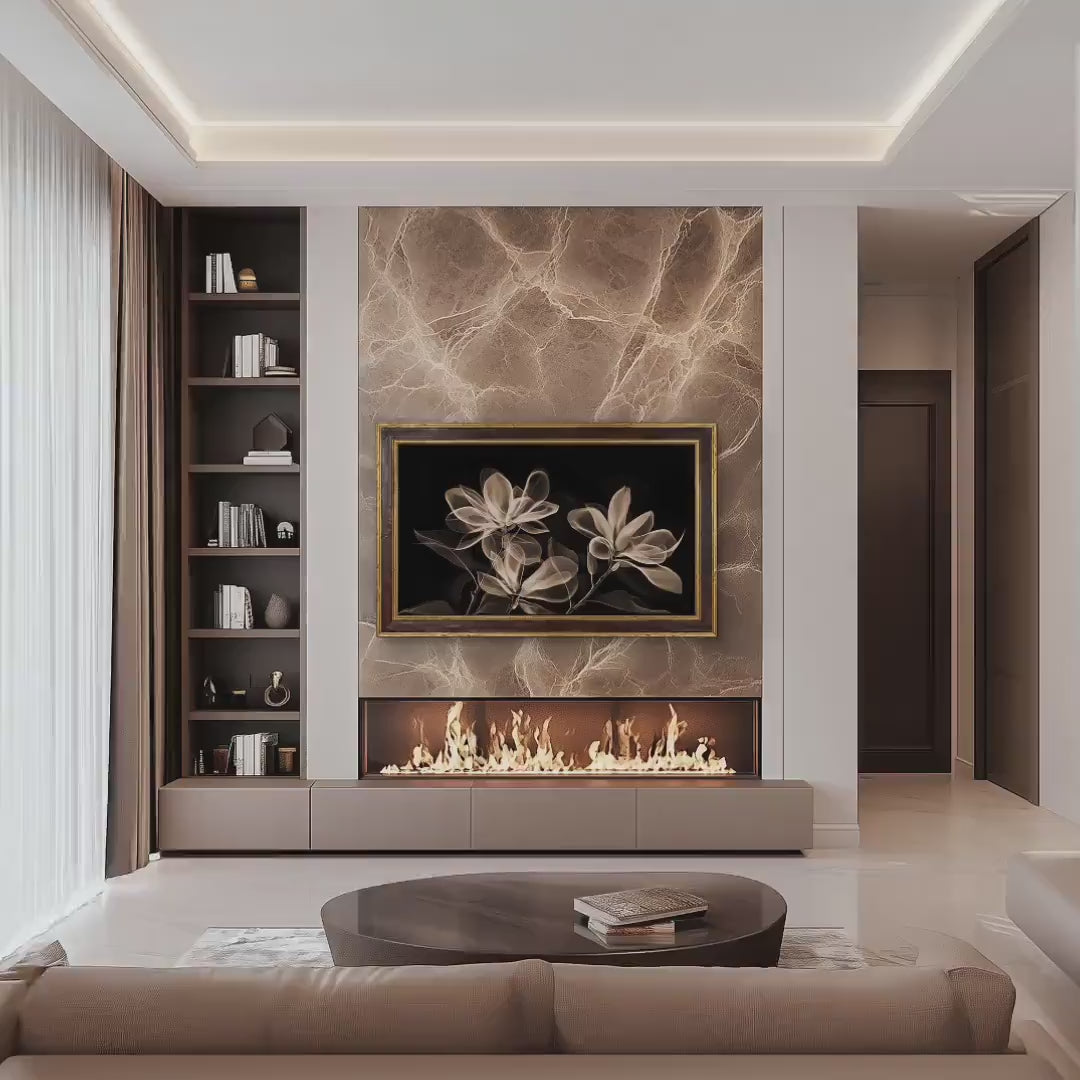 Brown and Gold Leaf Samsung Frame TV Bezel, Tv Frame for TCL NXTFrame Wooden Tv Frame for Hisense CanvasTV, Sizes 32 43 50 55 65 75 85 inch