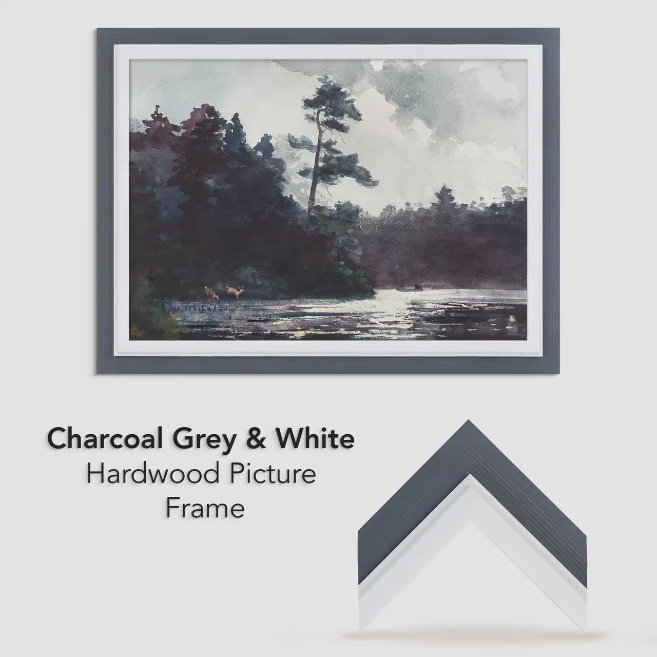 Charcoal Grey + White Custom Size Frames, Double Color Frame for Poster, Handmade Wooden Photo Frame, Cold Tones A2 A3 11x14 22x22 36x42