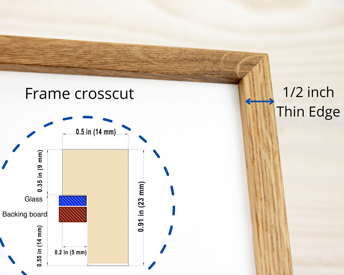 Super Slim Natural Hardwood Picture Frame, Natural Hardwood of Your Choice, 1/2 Thin Edge