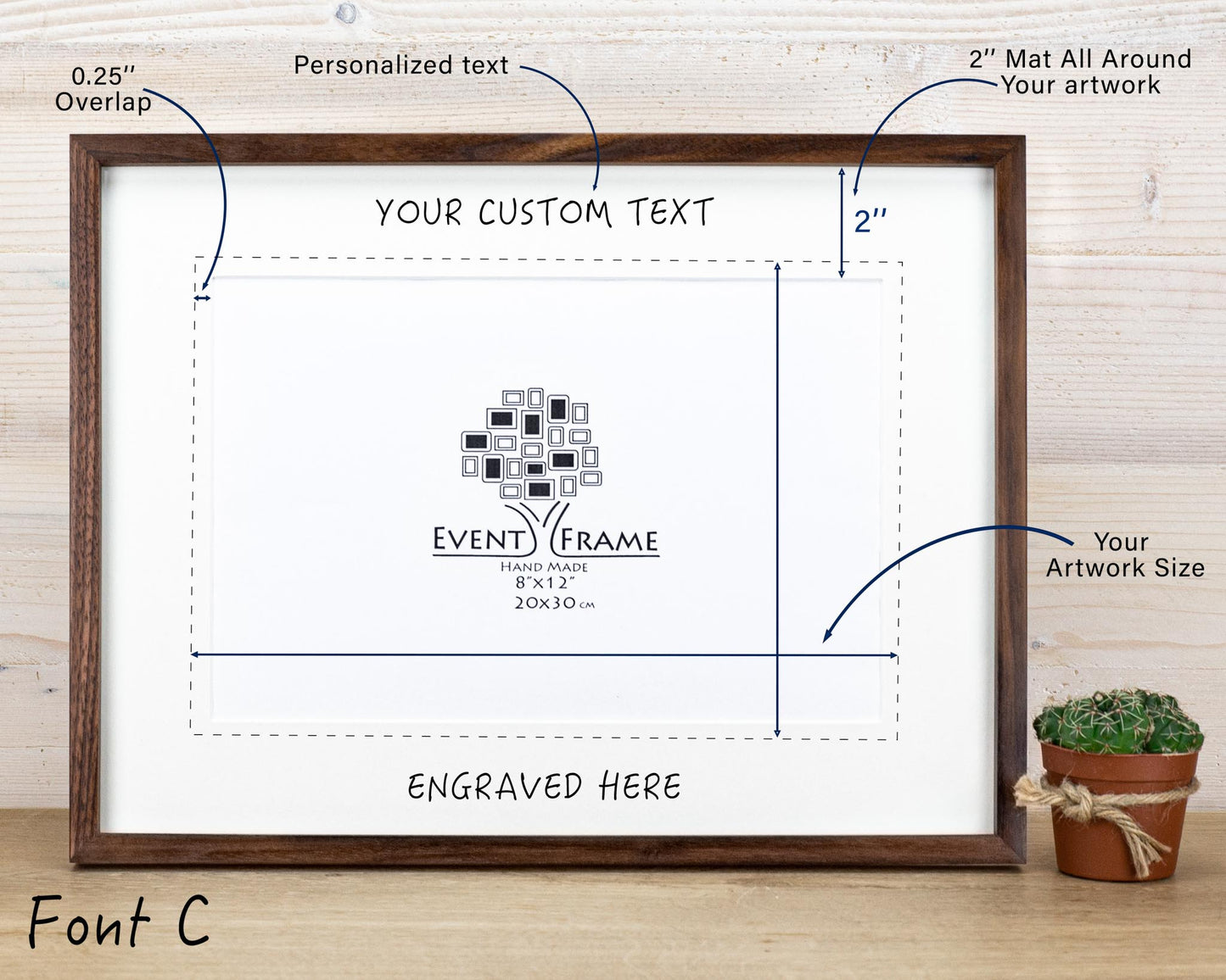 Bilderrahmen aus massivem Walnuss-Hartholz mit gravierter Passepartout