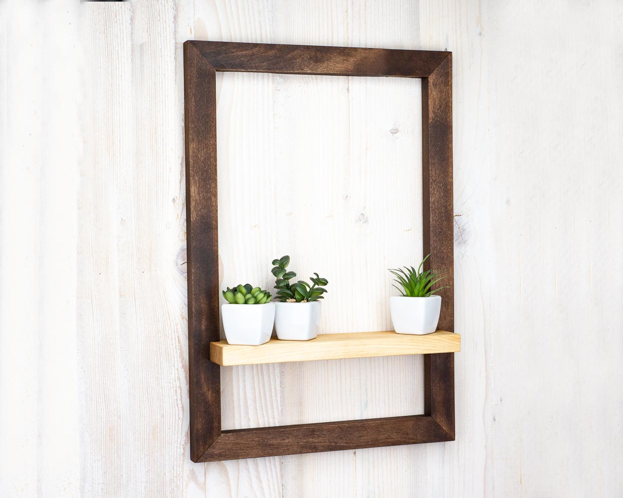Dark brown solid wood framed shelf for home office kitchen bedroom bathroom, floating shelf, storage.