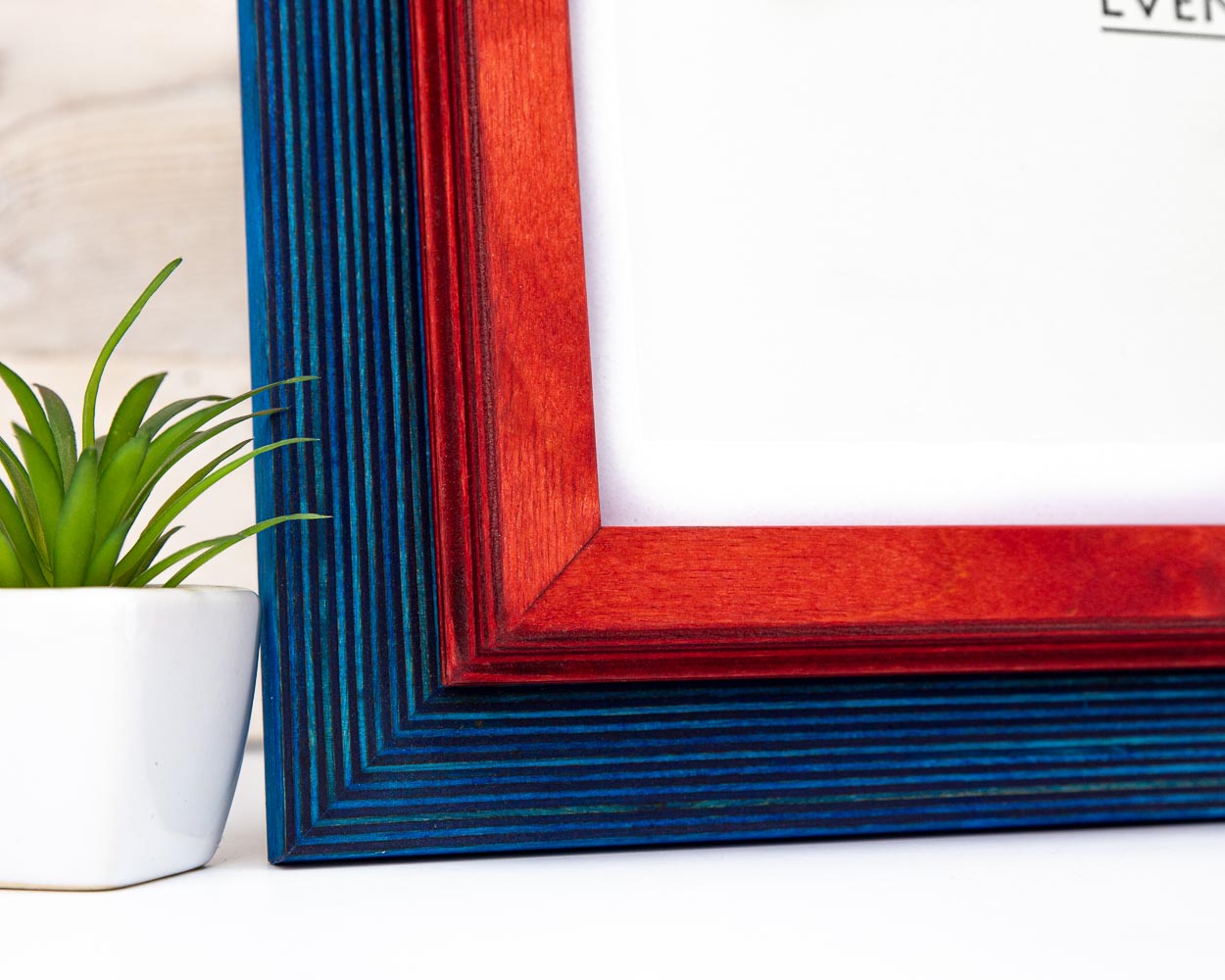 Blue and Red Picture Frame, Wooden Photo Frame, Double Picture Frame SIZES- 4x4 4x6 5x5 5x7 5.5x8.5 6x6 6x8 8x8 8x10 10x10 8x12 8.5x11 11x14