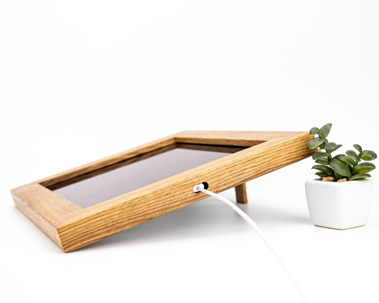 for iPad charge while in frame. Frame for iPad, Oak Hardwood Tablet Mounting Frame, Holder for iPad Wall, Wood Tablet Stand, Planner for iPad, Tablet Display Frame,