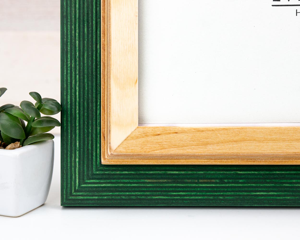 Green + Natural Picture Frame, Wooden Photo Frame for Wall Art, Custom Picture Frame 5x7, 8x8, 8x10, 11x17, 12x18, 18x24, 20x36, A3, A4, A5