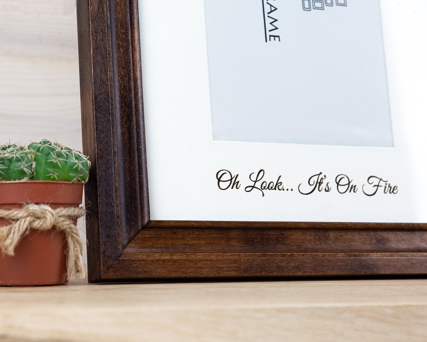 Brown Photo Frame with Engraved Mat from Solid Birch Wood