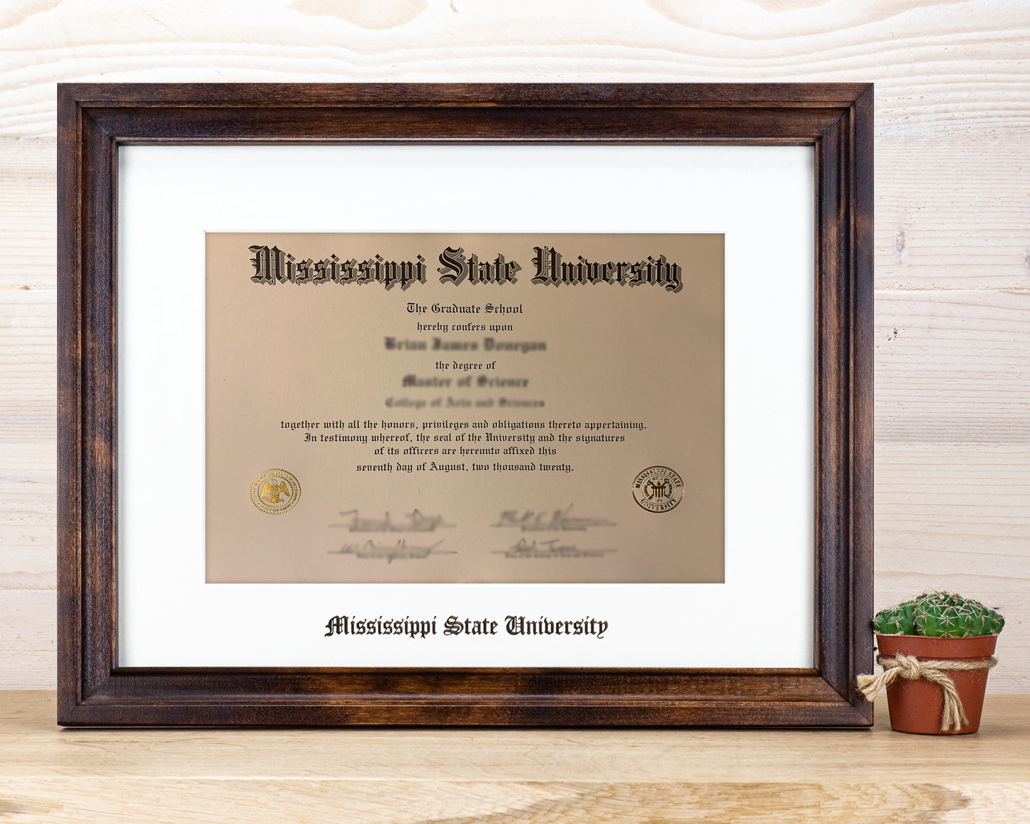 Brown Photo Frame with Engraved Mat from Solid Birch Wood