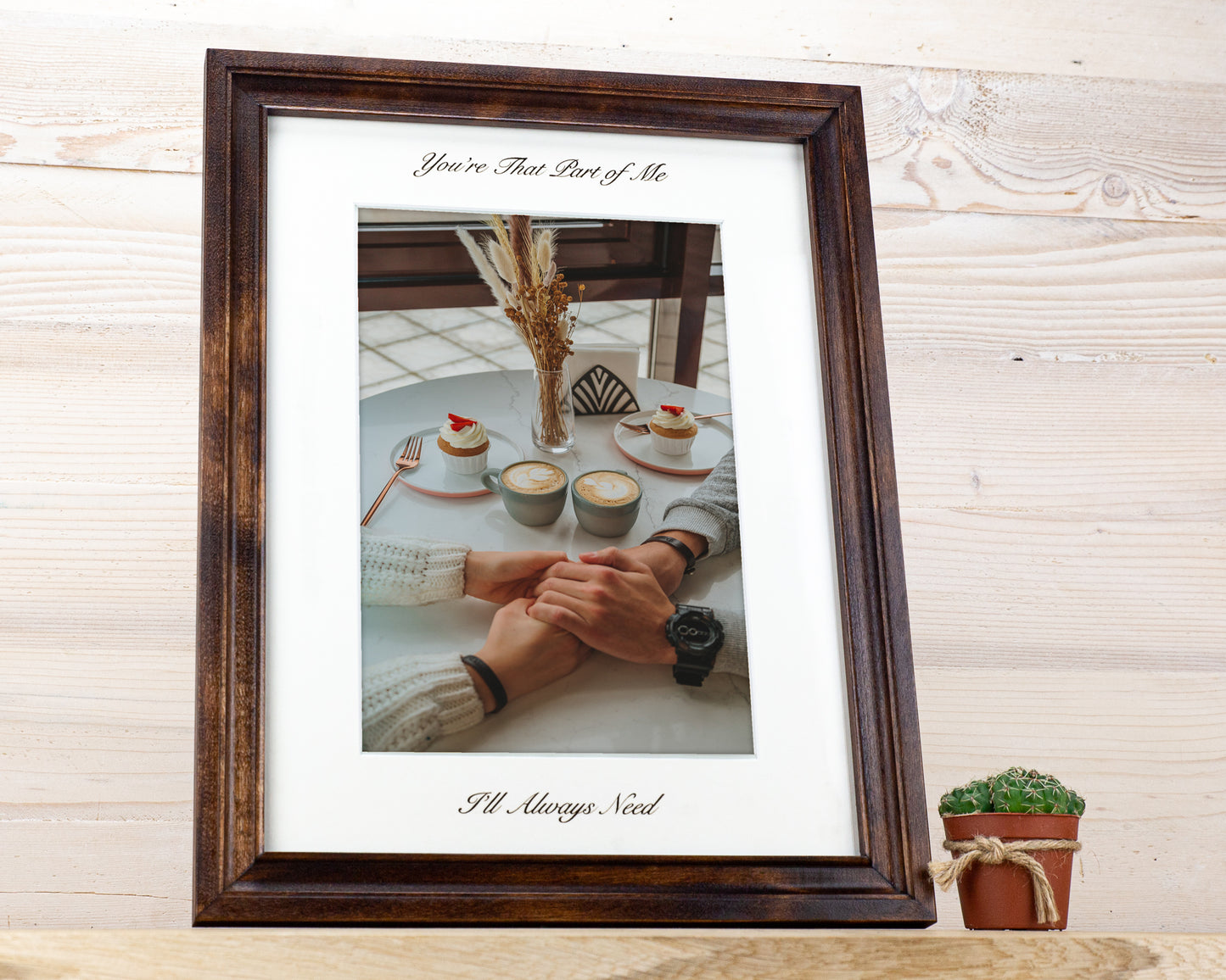 Brown Photo Frame with Engraved Mat from Solid Birch Wood