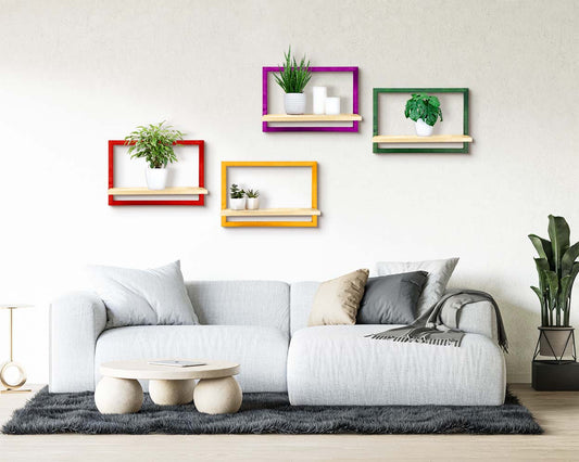 Modern home decor wooden quality framed shelves in custom colors and sizes in cozy simple interior.