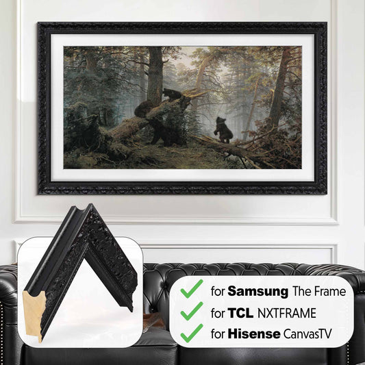 Cadre doré orné pour Samsung The Frame TV, lunette TV finition or antique faite à la main, tailles de cadre TV en bois 32, 43, 50, 55, 65, 75, 85 pouces