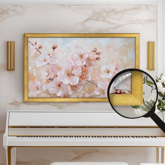 Antique Gold frame on the marble wall above white piano in light music room