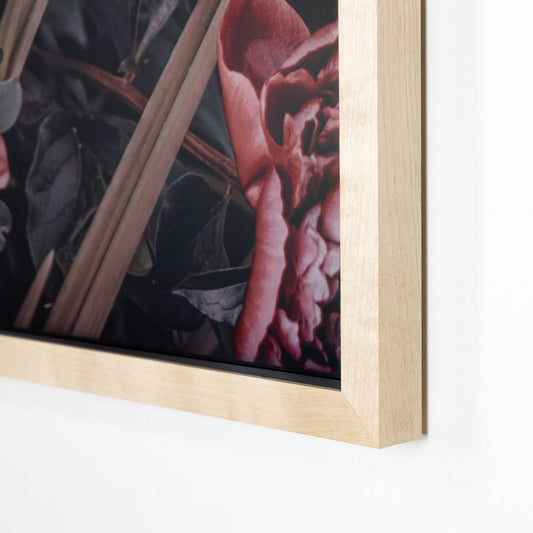 Birch wooden tv mount flushes against the wall when mounted