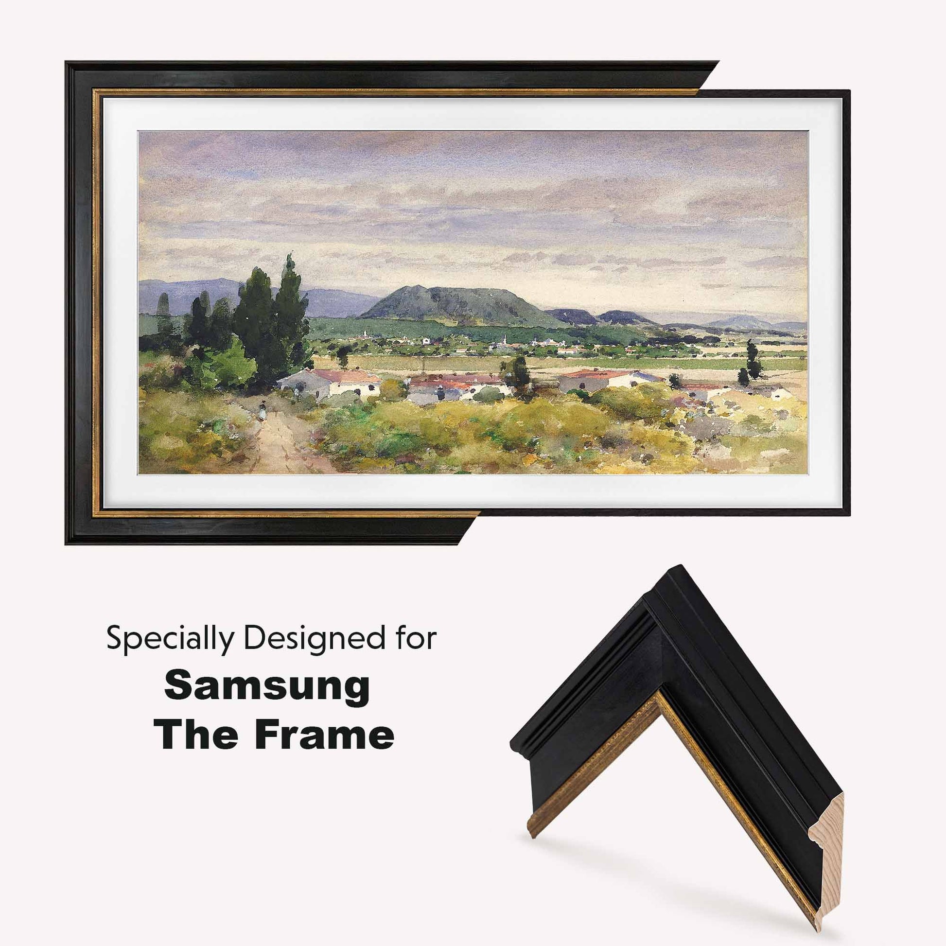 Black + Gold tv frame is specially made for Samsung & TCL TV's