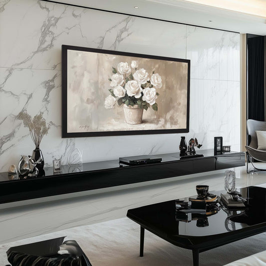 Black Oak TV mount for Samsung TV in luxury light living room design