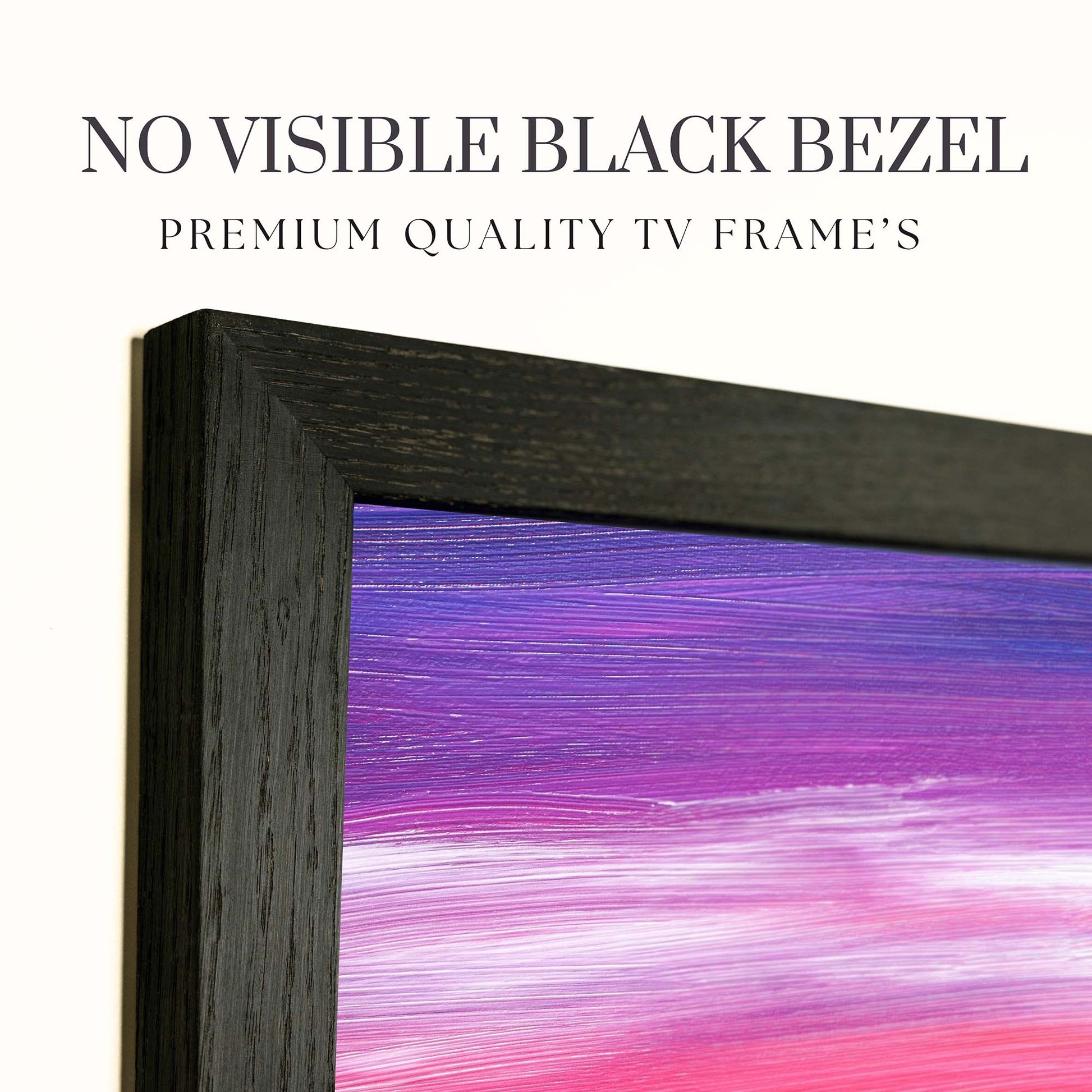 Black oak Tv frame fully covers TV's black bezel