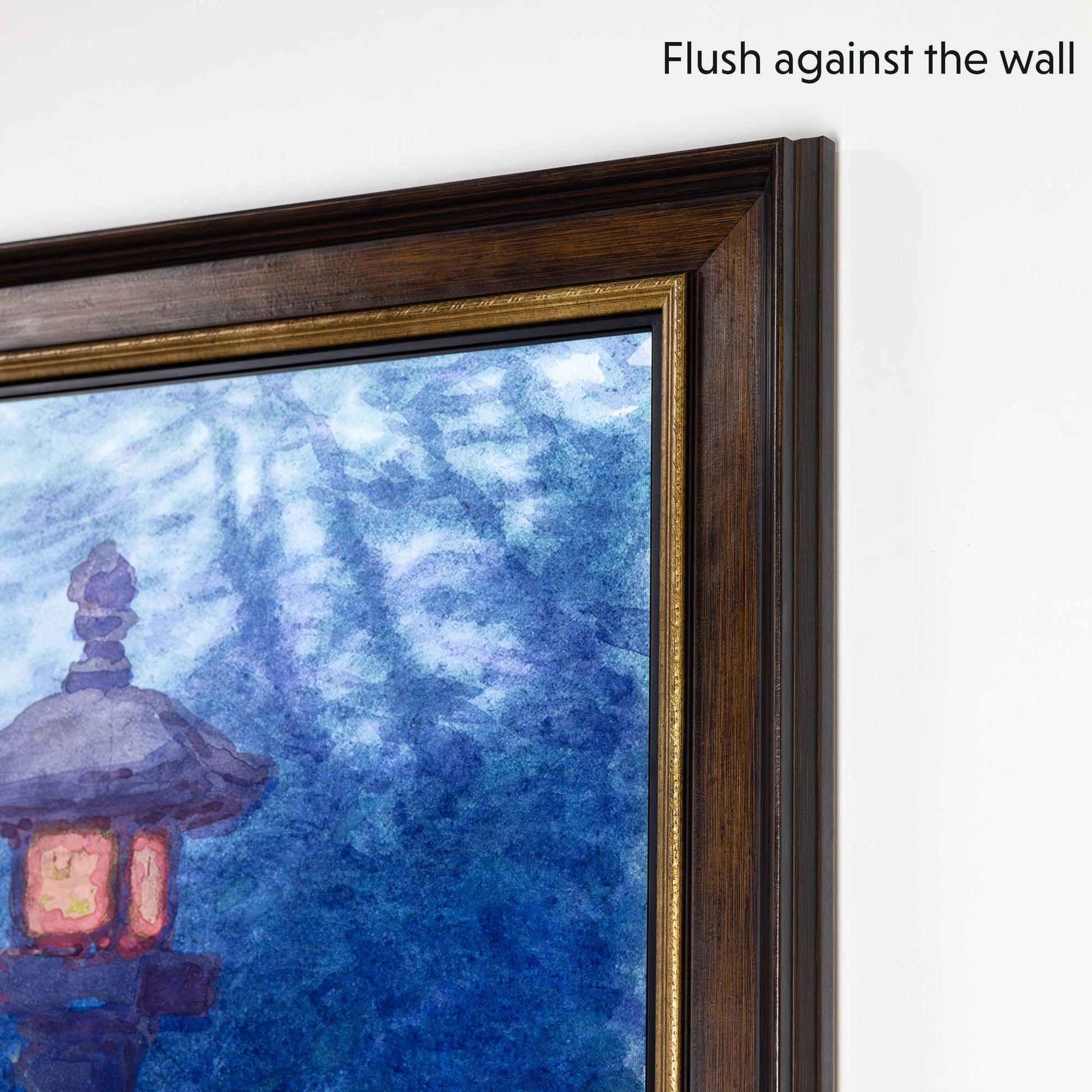 Brown & Gold TV mount flushes against the wall