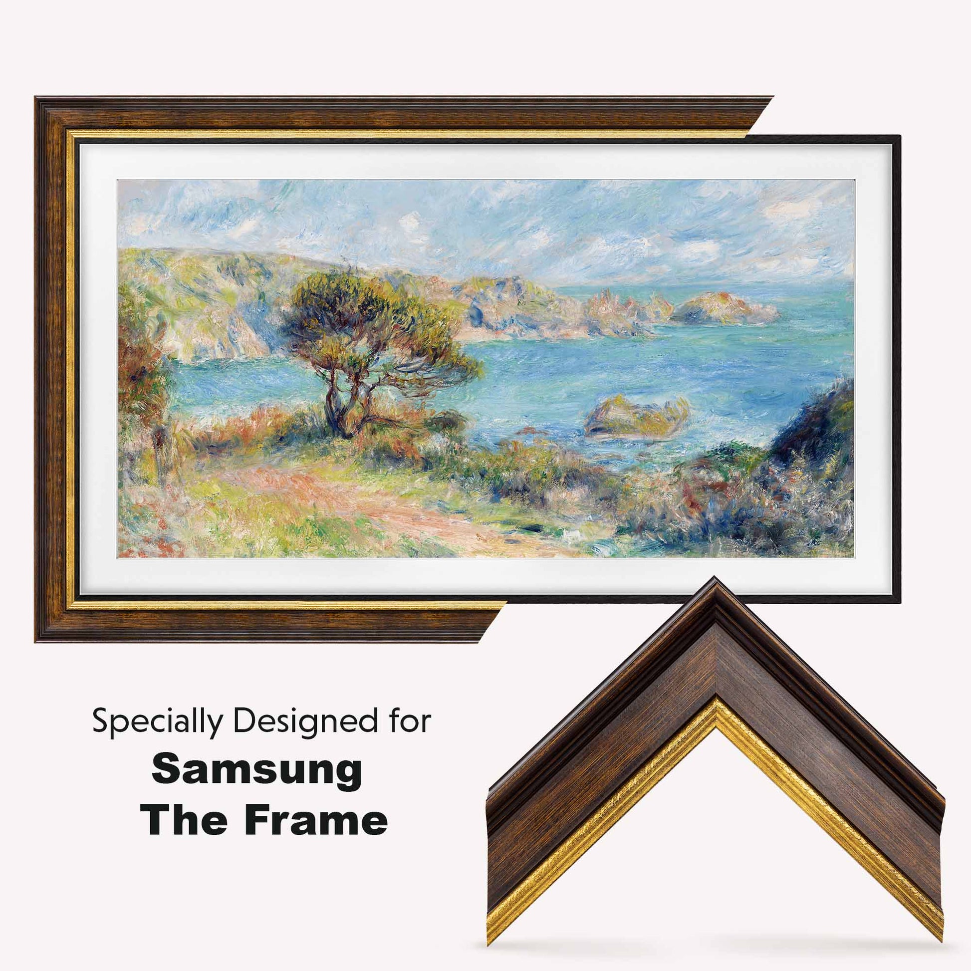 Brown and gold TV Frame designed for Samsung & TCL TV's