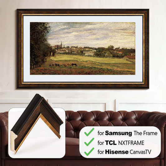 Cadre TV antique en feuille d'or et marron