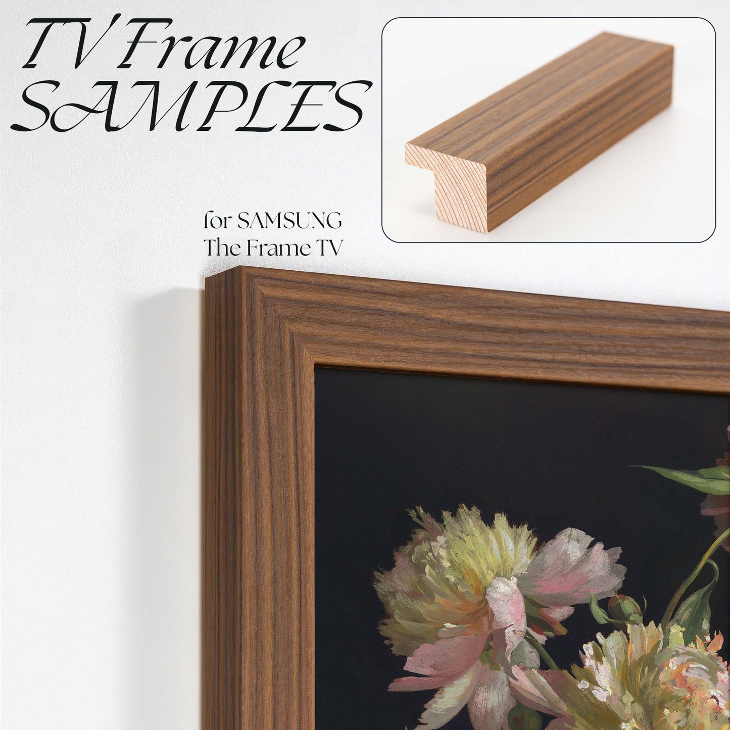 Close up to Thin Walnut TV Bezel corner