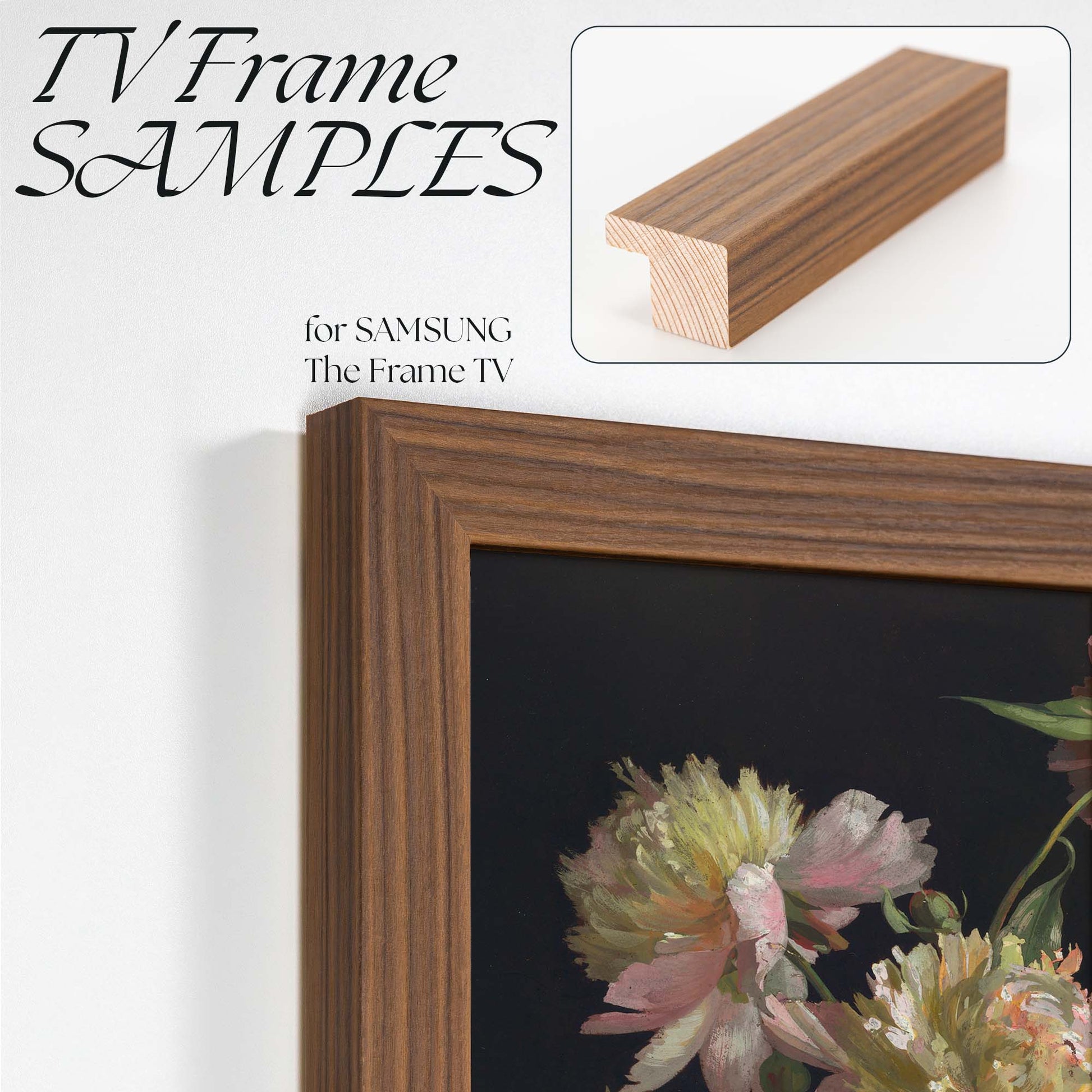 Close up to Thin Walnut TV Bezel corner