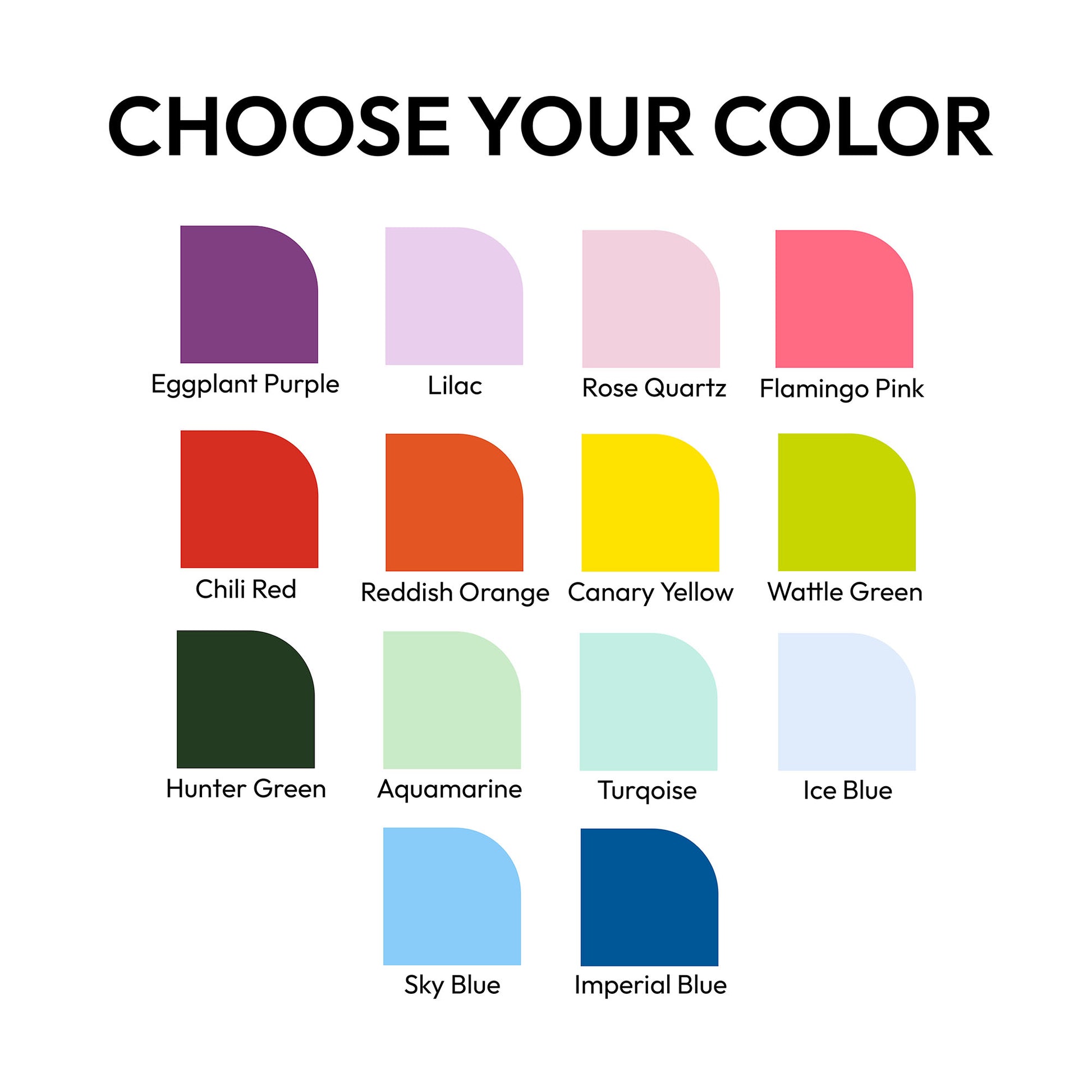 Color swatches with names labeled on a white background. 