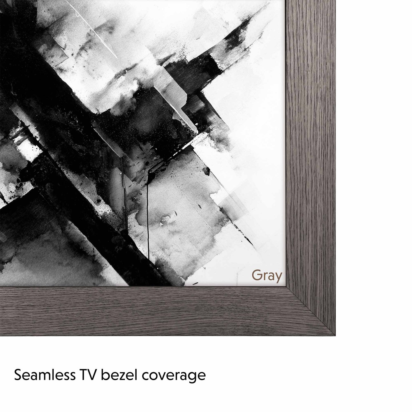 Gray TV bezel with abstract design on a white background