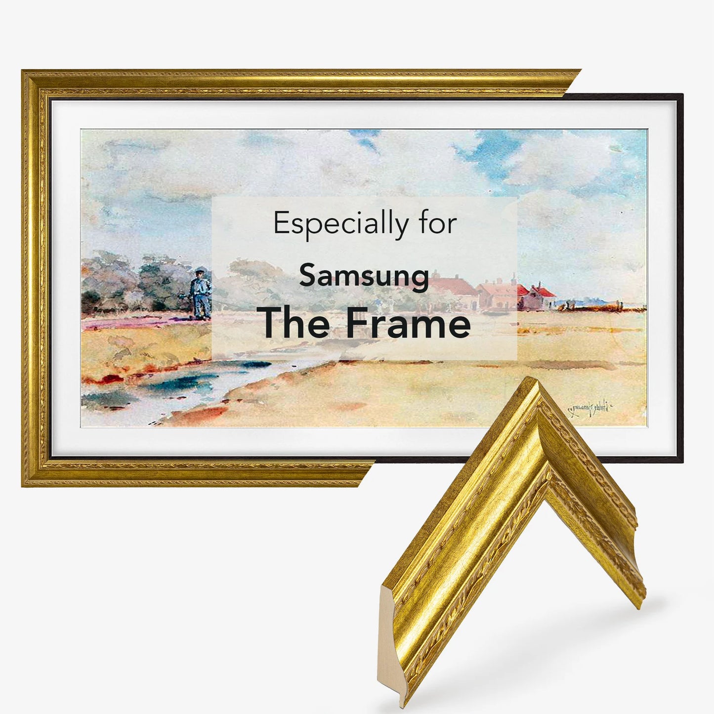 Ornate Gold Frame for Samsung The Frame TV, Handmade Antique Gold Finish TV Bezel, Wood TV Frame Sizes 32, 43, 50, 55, 65, 75, 85 inch