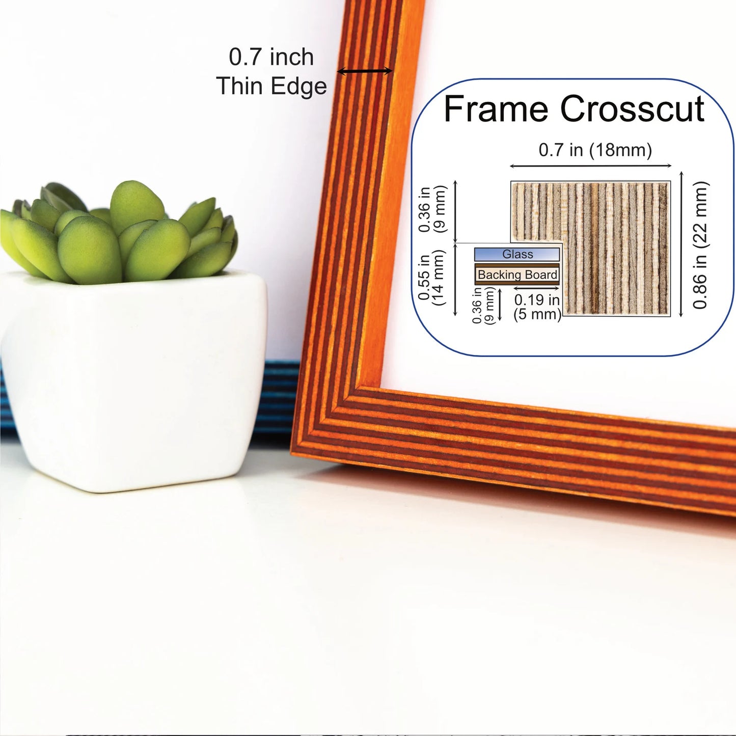 Thin Edge Picture Frame, Solid Color of Your Choice in Minimalistic Stripy Style, Handmade Custom Photo Frame
