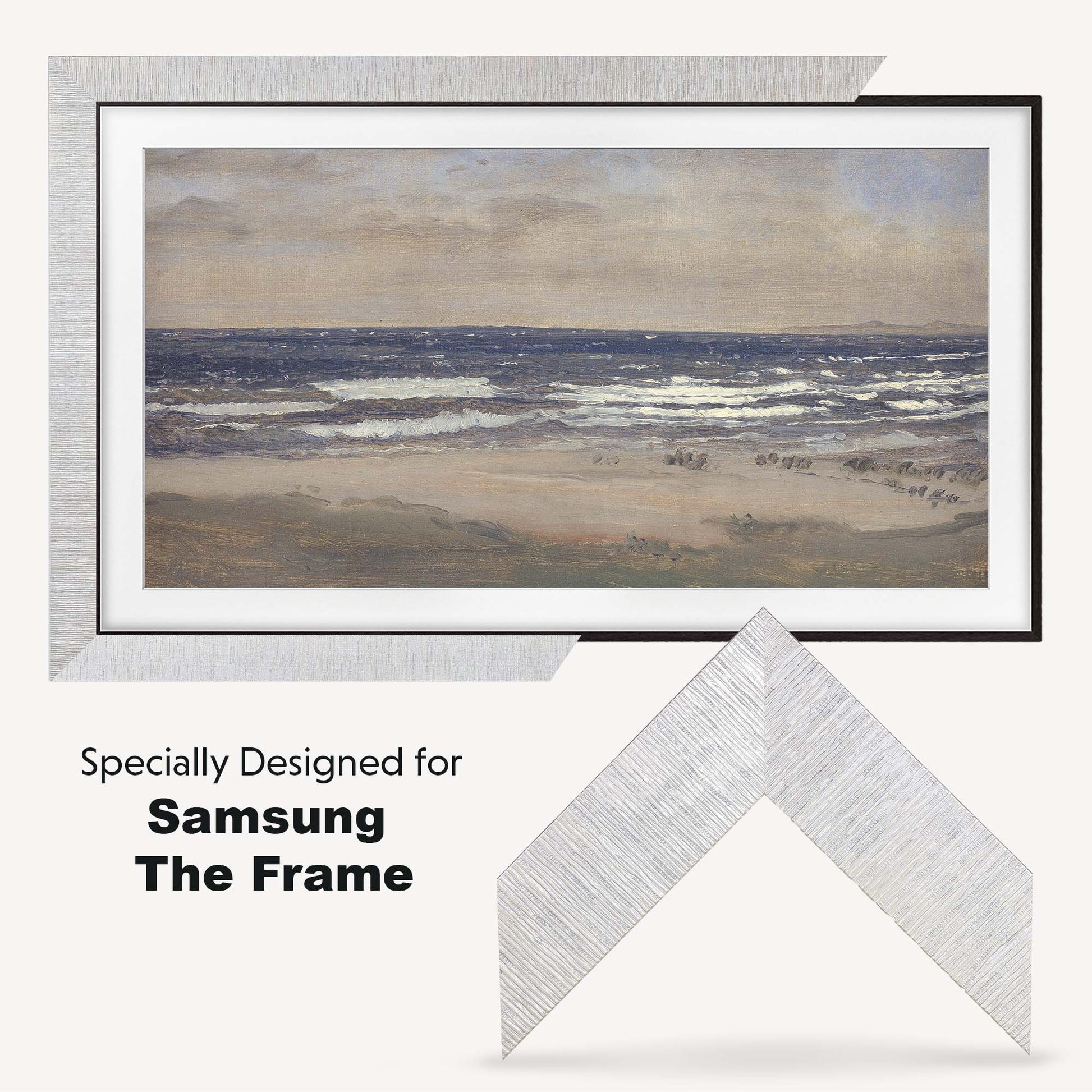 Modern silver tv frame is designed specially for Samsung The Frame and TCL NXTFRAME TV's