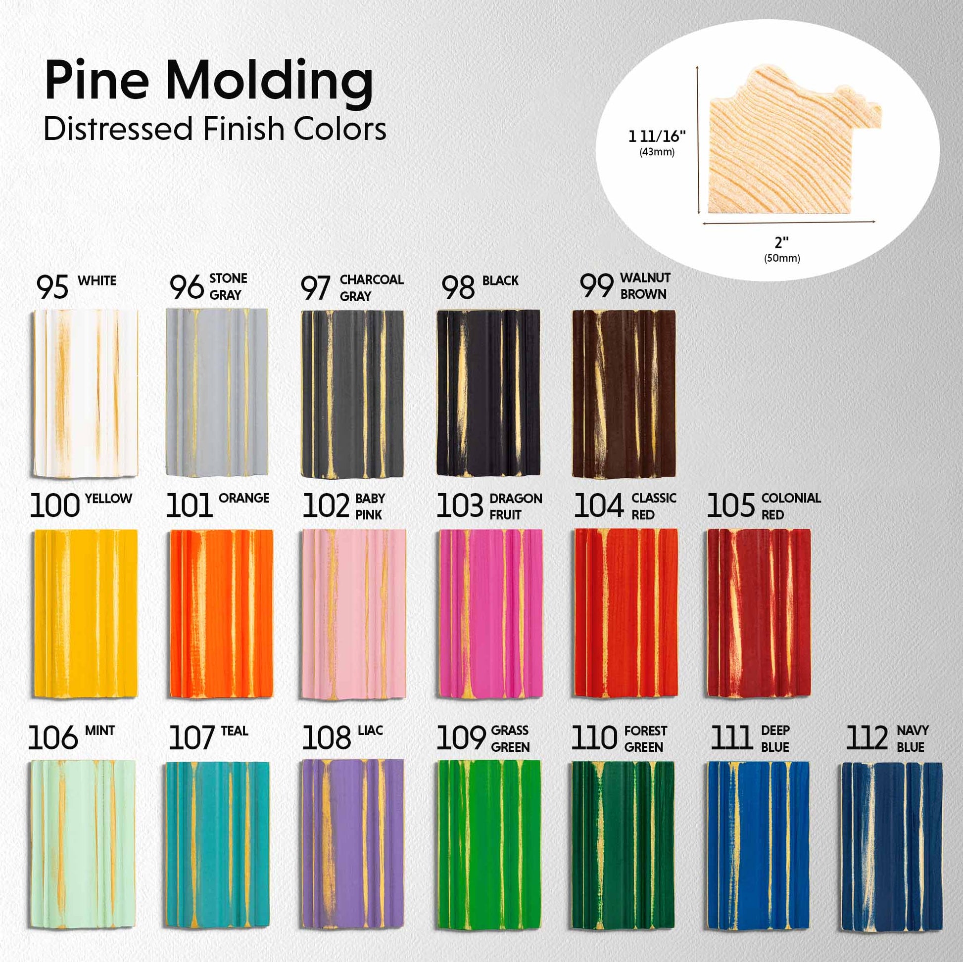 Pine distressed style molding color option samples
