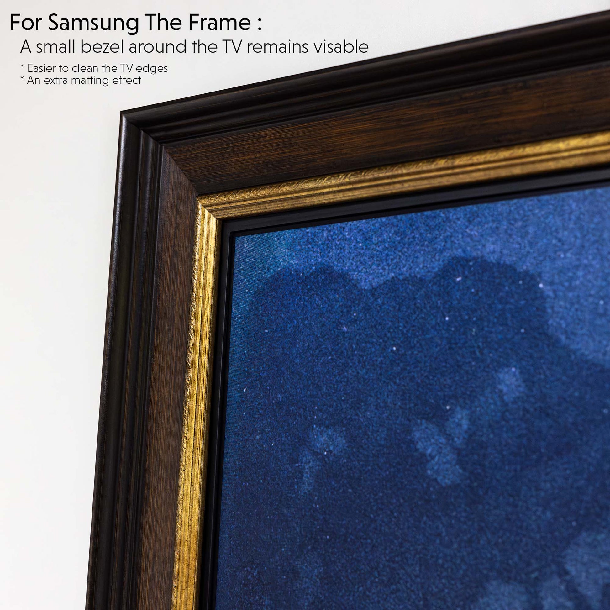 Rustic TV Frame with Gold accent on Samsung TV