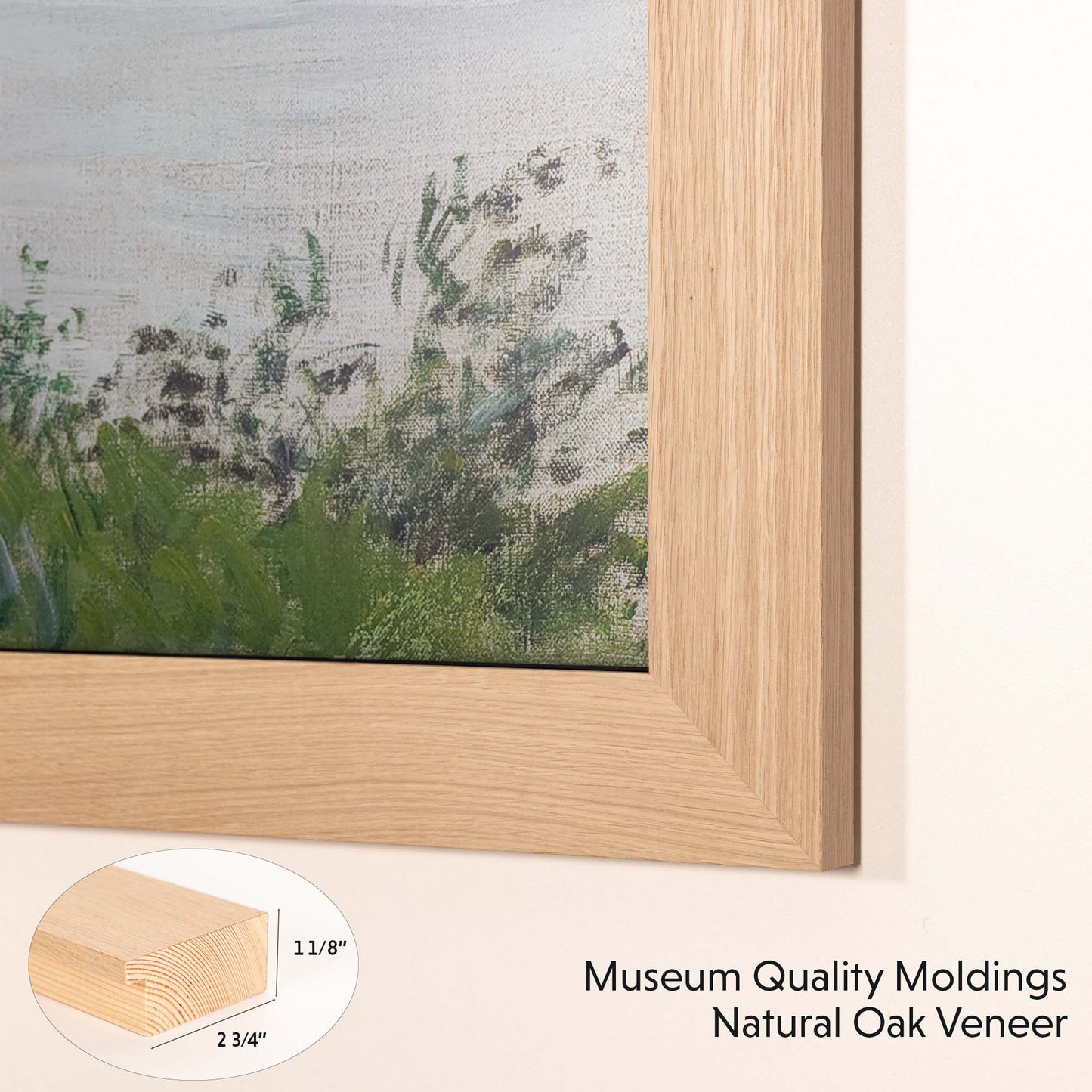 Scandinavian style tv bezel is made from museum quality oak veneer moldings