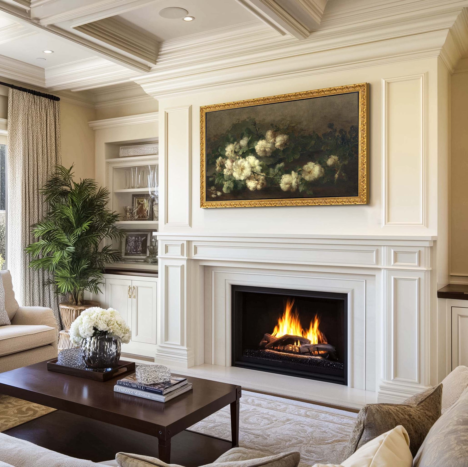 Wall mounted Ornate gold tv in Traditional Living Room