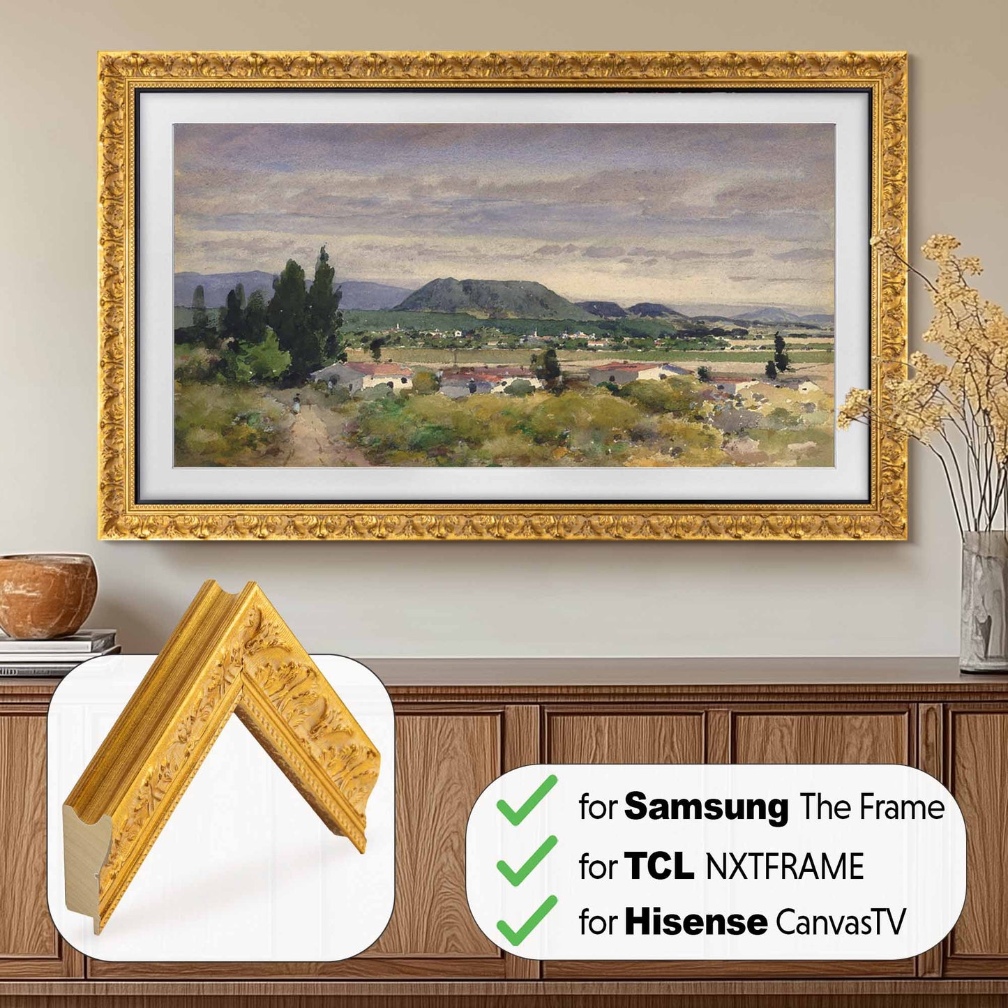 Ornate Gold Leaf TV Frame
