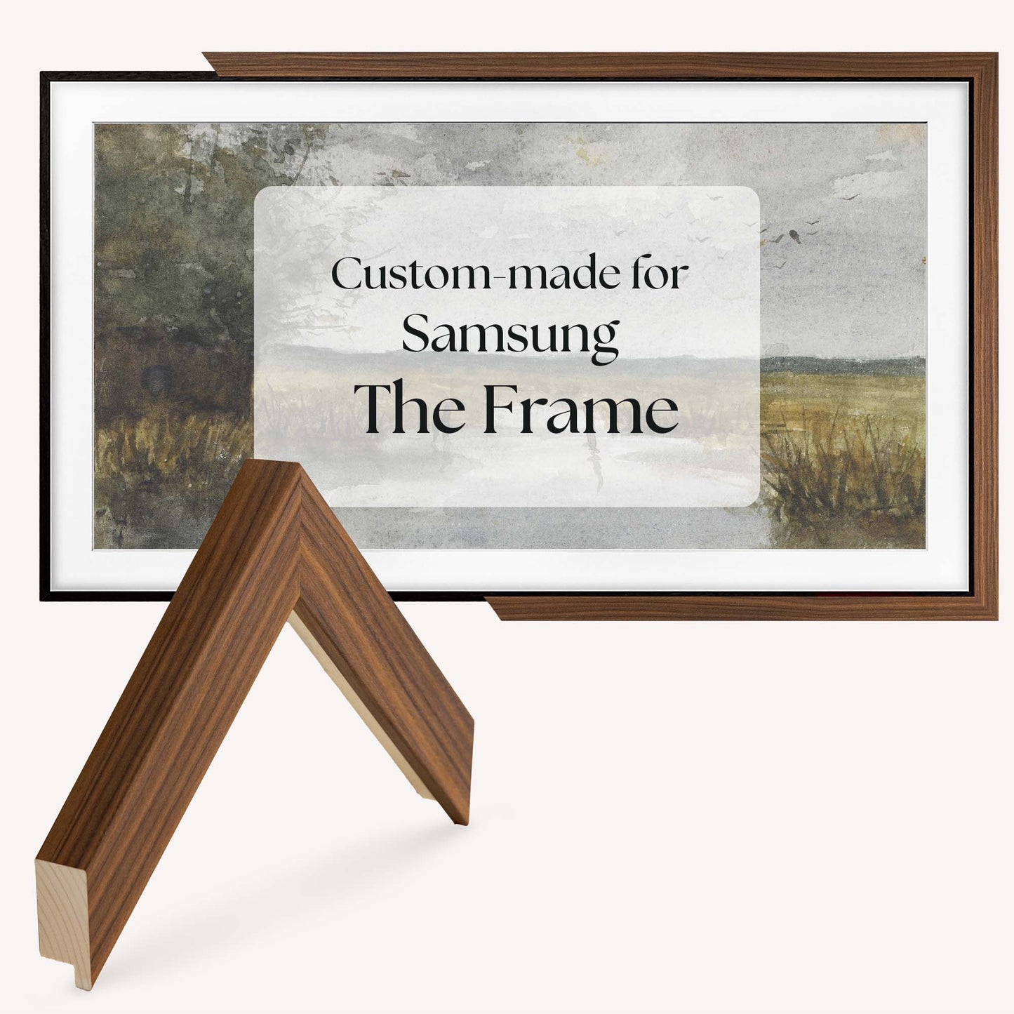 Walnut TV Frame is custom made specially for Samsung The Frame TV