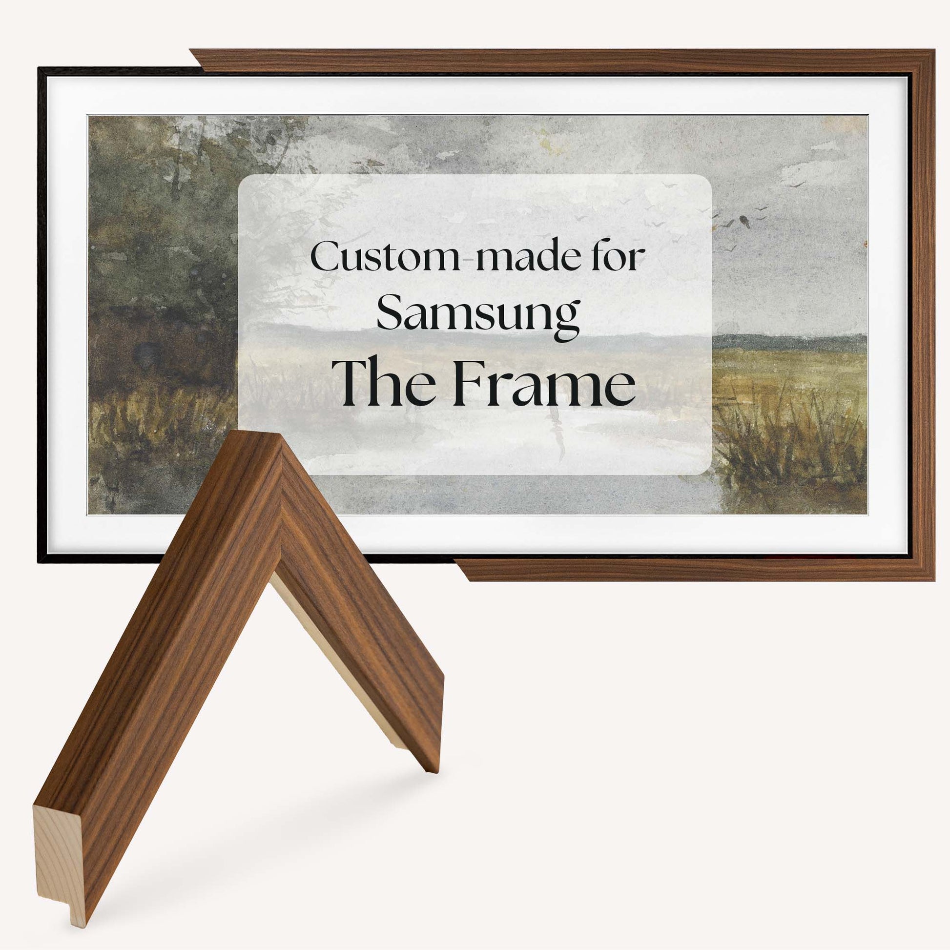 Walnut TV Frame is custom made specially for Samsung The Frame TV