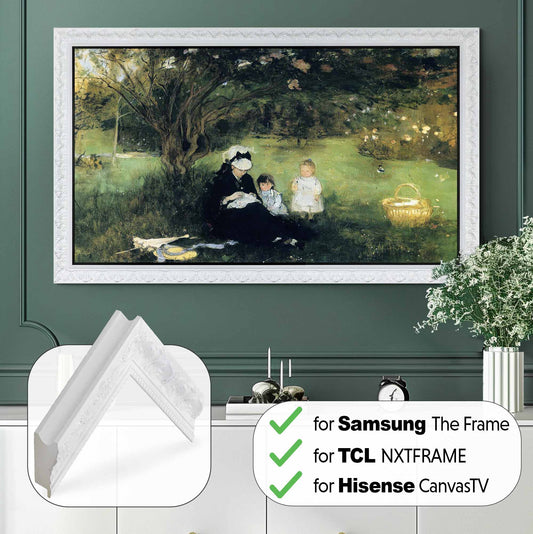 Cadre doré orné pour Samsung The Frame TV, lunette TV finition or antique faite à la main, tailles de cadre TV en bois 32, 43, 50, 55, 65, 75, 85 pouces