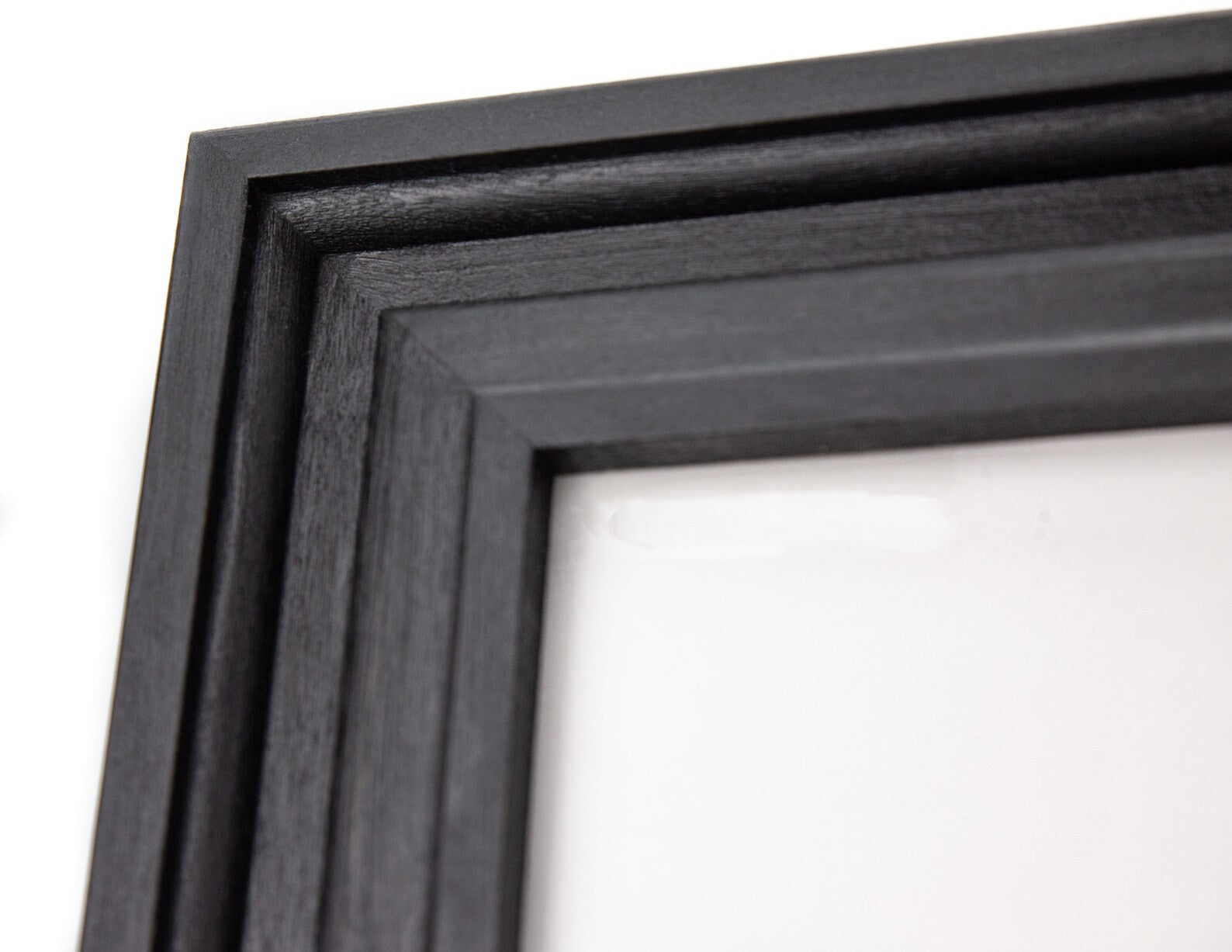 Close-up of a black picture frame corner on a white background. Elegant Black Wooden Frame for Wall Art, Handmade Flat Style Picture Frame, Any Custom Size A4, A3, A2, A1, 8x10, 9x12, 11x14, 16x20, 24x18