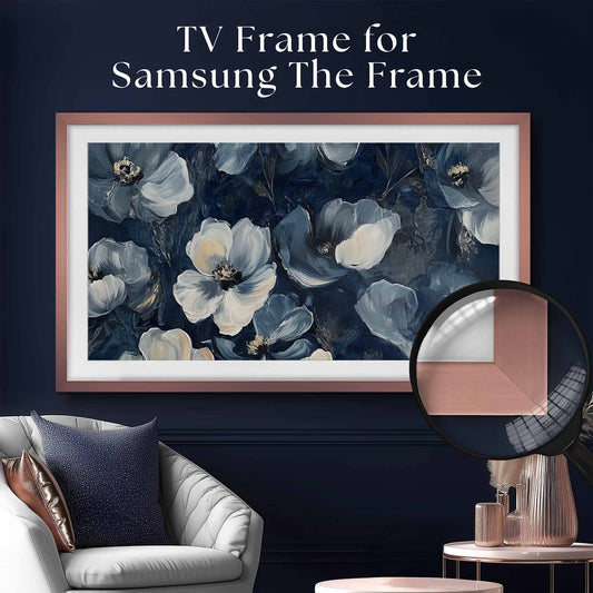 Samsung TV Frame in copper rose gold color in modern sophisticated interior space