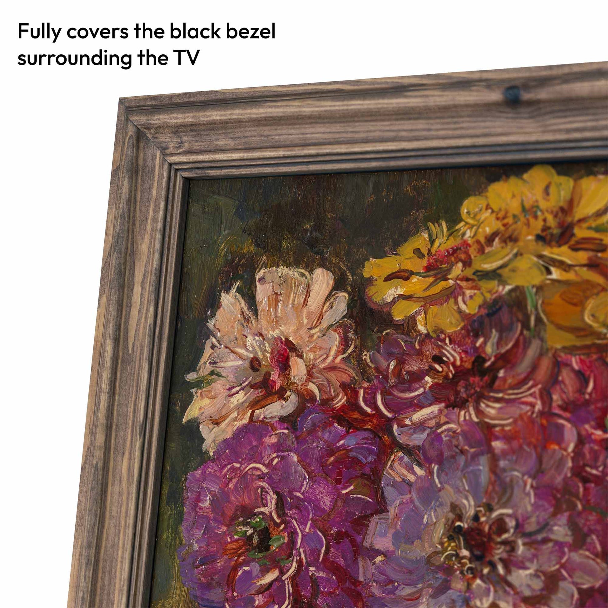 Wooden frame with floral painting on a white background